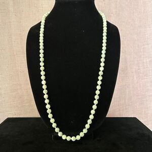 Hand Made White Mother of Pearl Cotton Knotted Beaded Necklace 32 inch